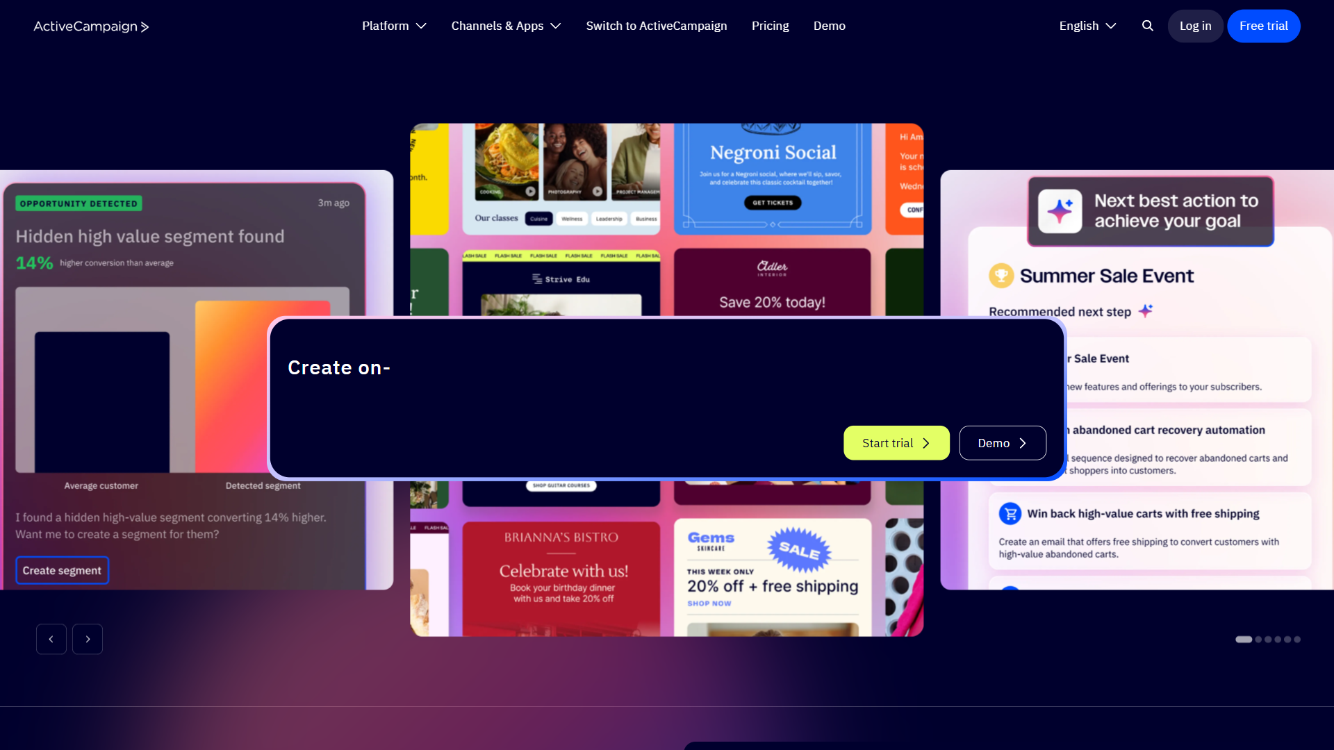 ActiveCampaign homepage showing its customer experience automation platform