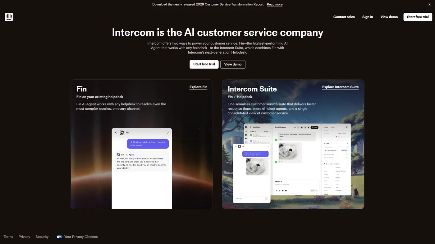 Intercom Fin AI Agent handling a customer support conversation