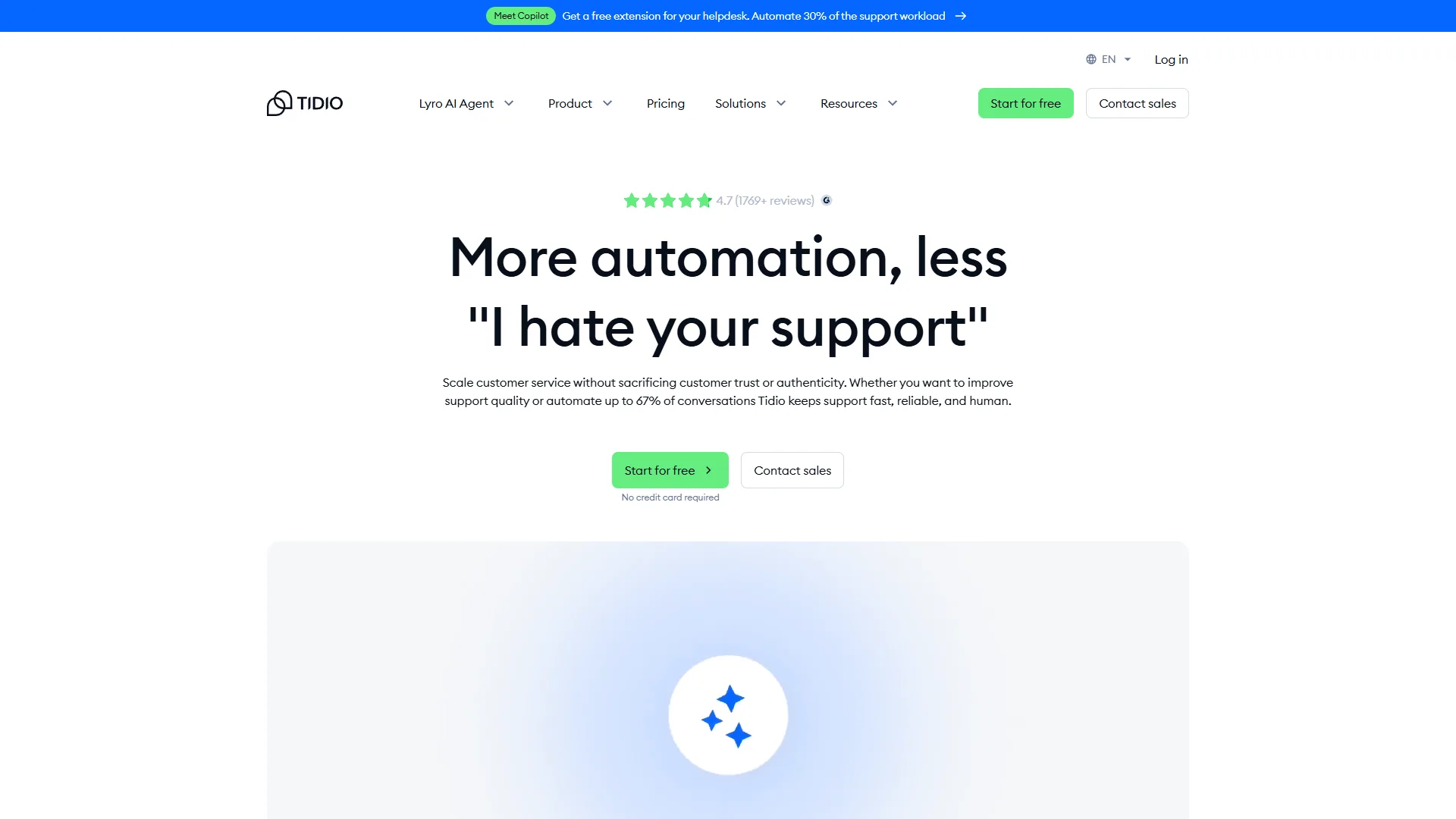 Tidio live chat dashboard showing the Lyro AI agent conversation view