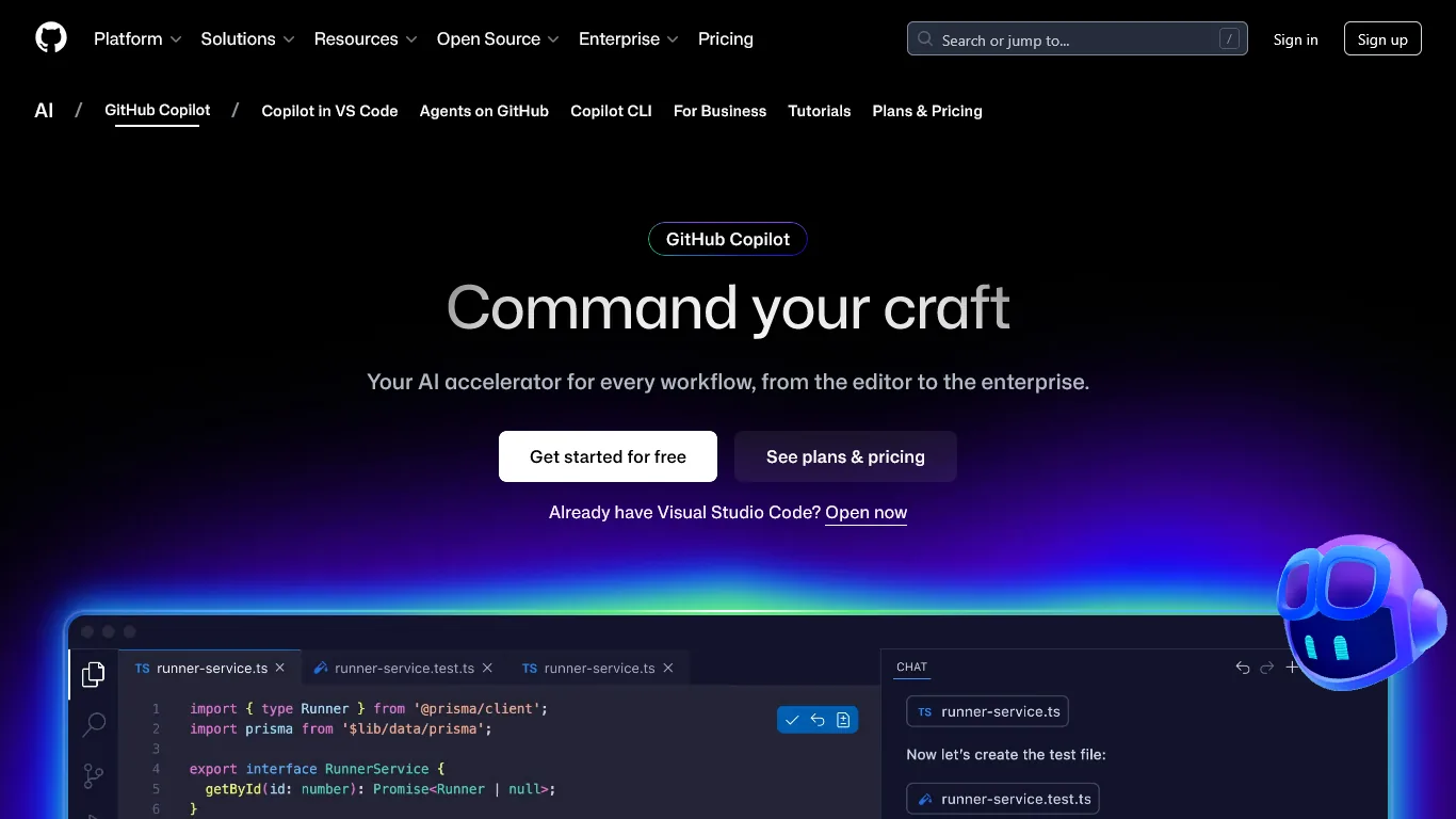 GitHub Copilot interface showing AI-powered code suggestions and multi-model access