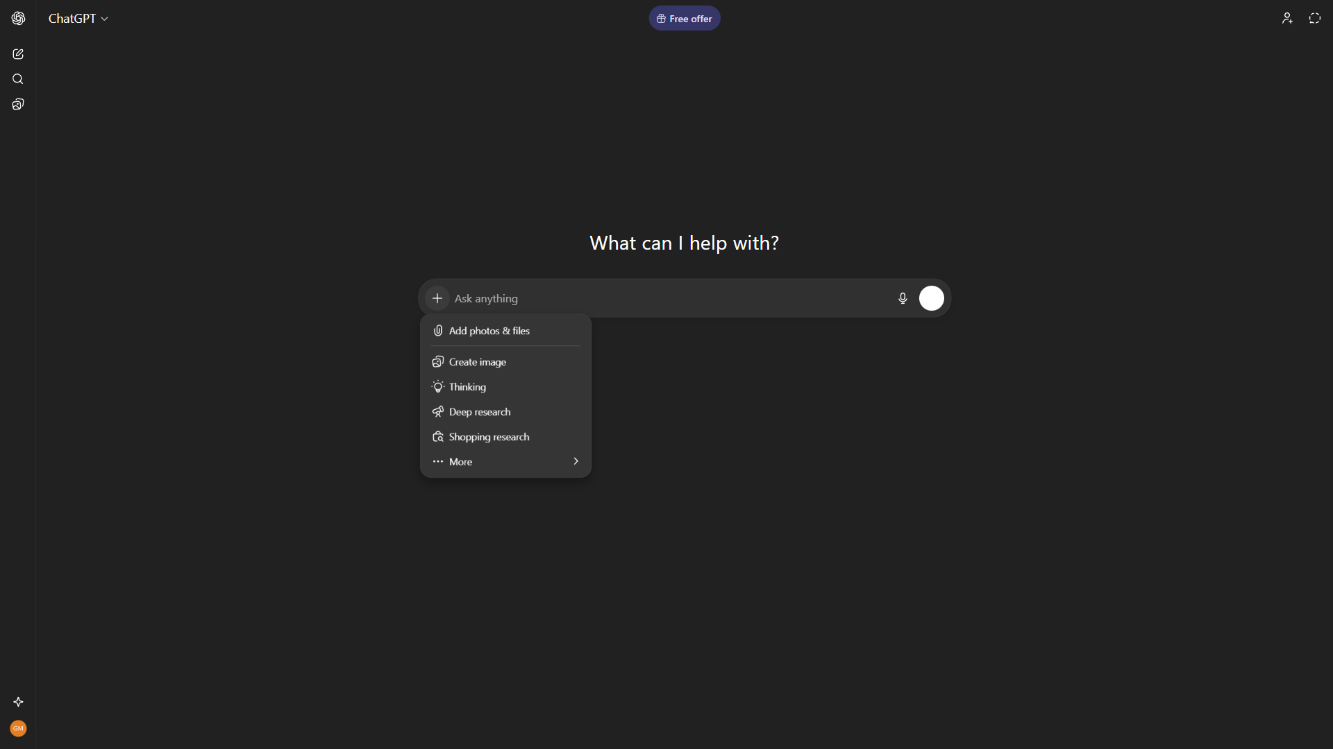ChatGPT interface showing AI assistant for student research and study help