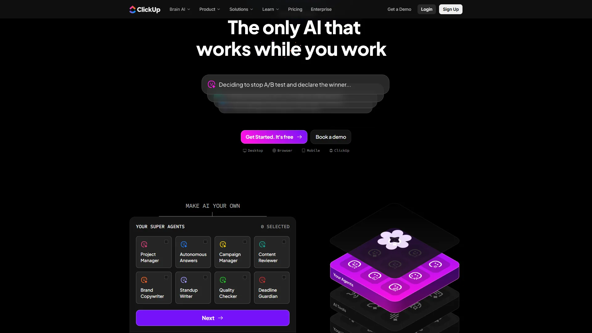ClickUp Brain AI assistant showing multi-model AI and workflow automation