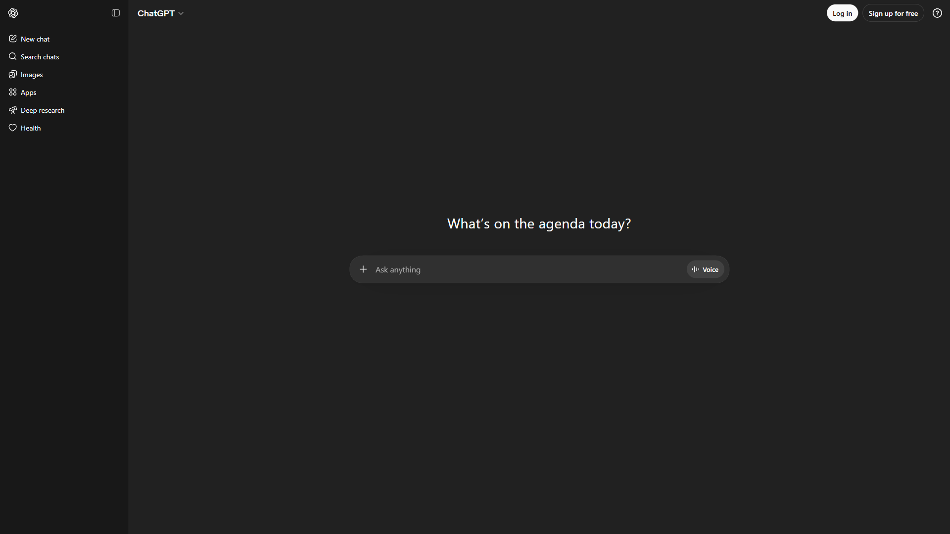 ChatGPT interface showing the conversation screen with model selection options in dark mode