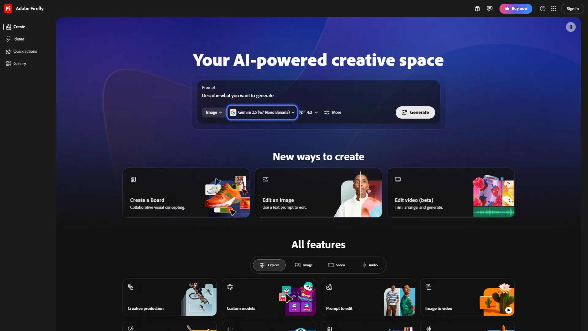 Adobe Firefly interface showing Creative Cloud integration