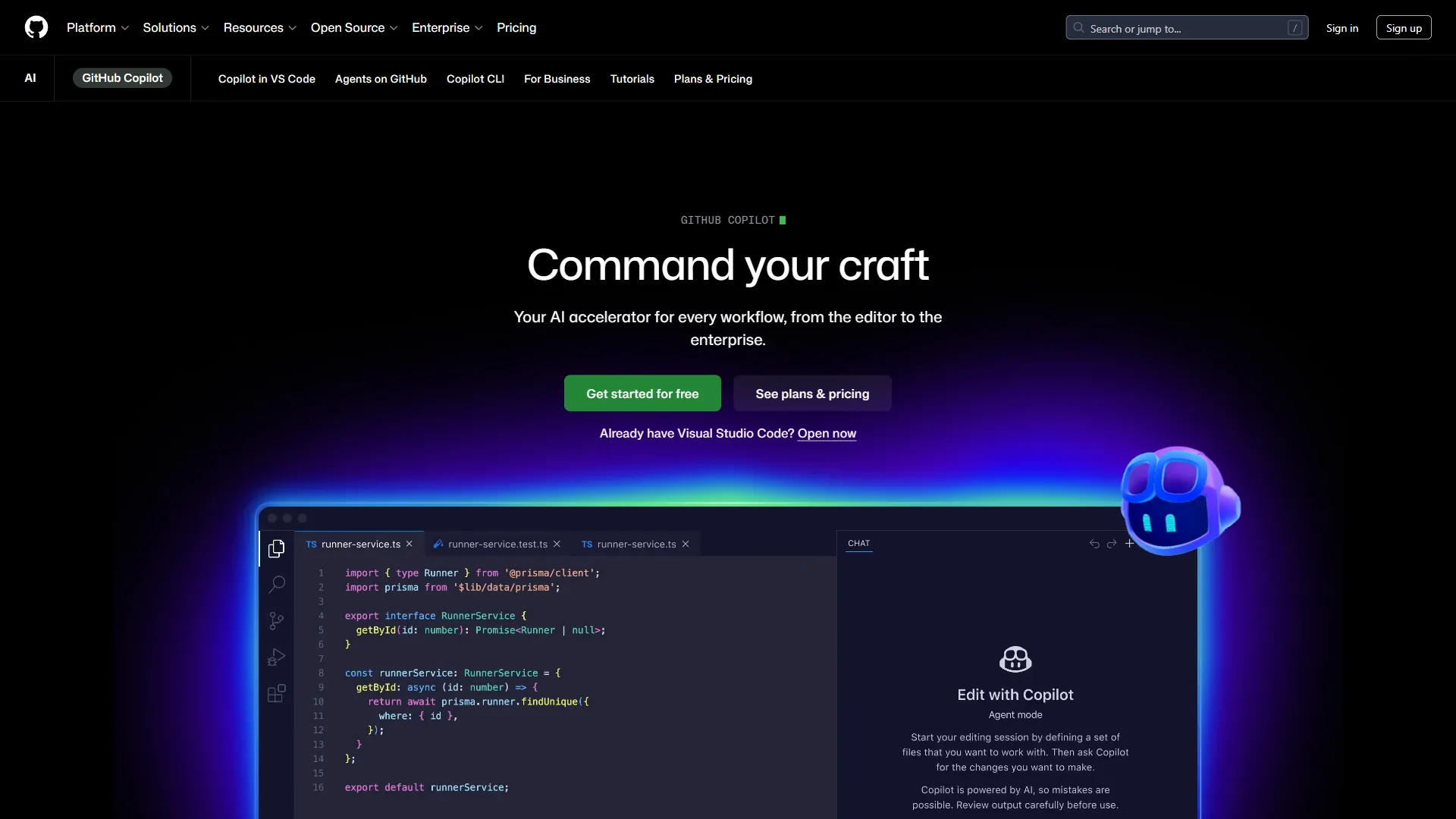 GitHub Copilot features page