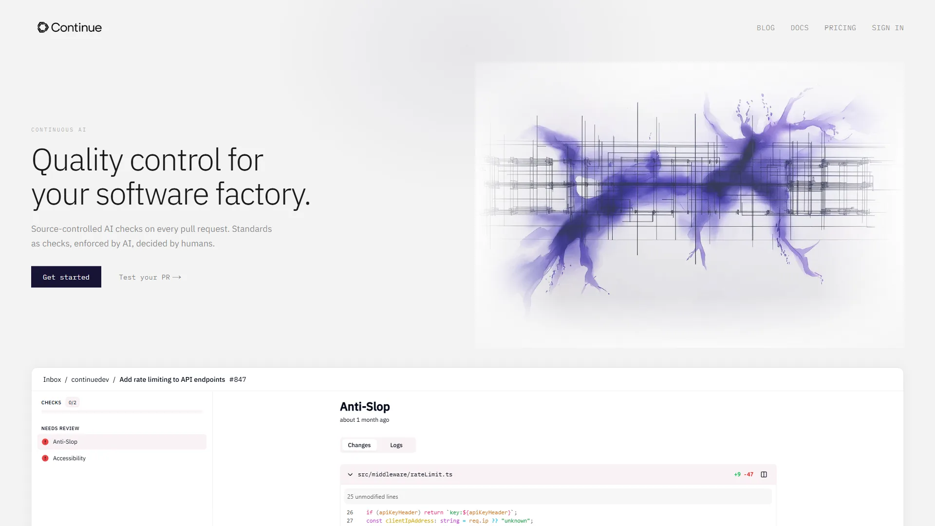 Continue open-source AI code assistant homepage