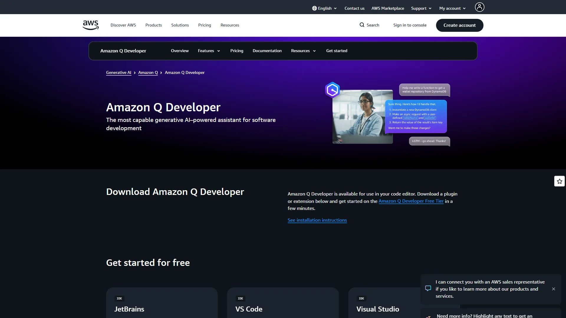 Amazon Q Developer page