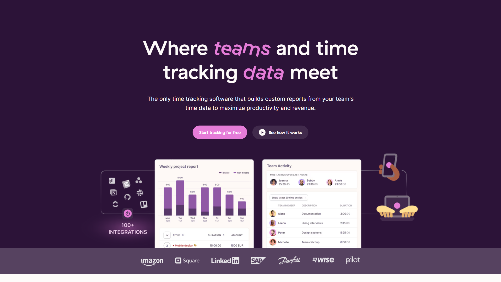 Toggl Track homepage showing the simple time tracker for billable hours