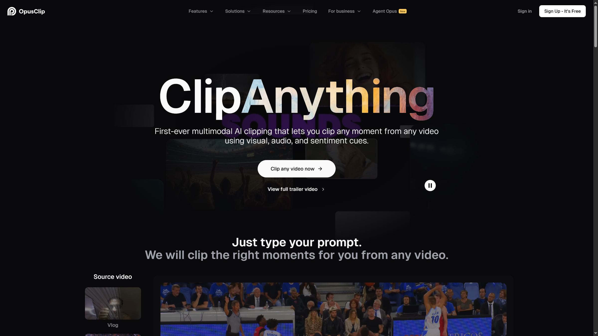 Opus Clip ClipAnything AI feature finding viral moments in a long video