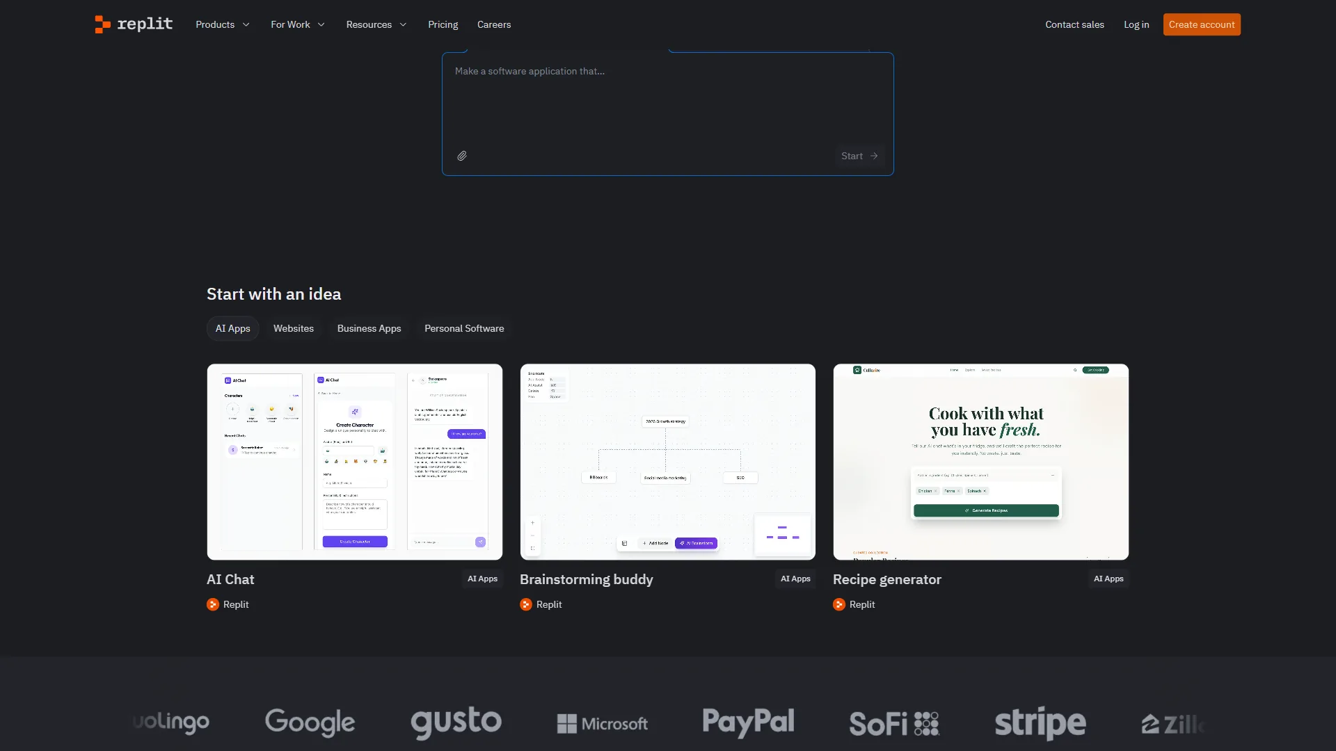 Replit Agent interface showing AI building a full application from natural language description