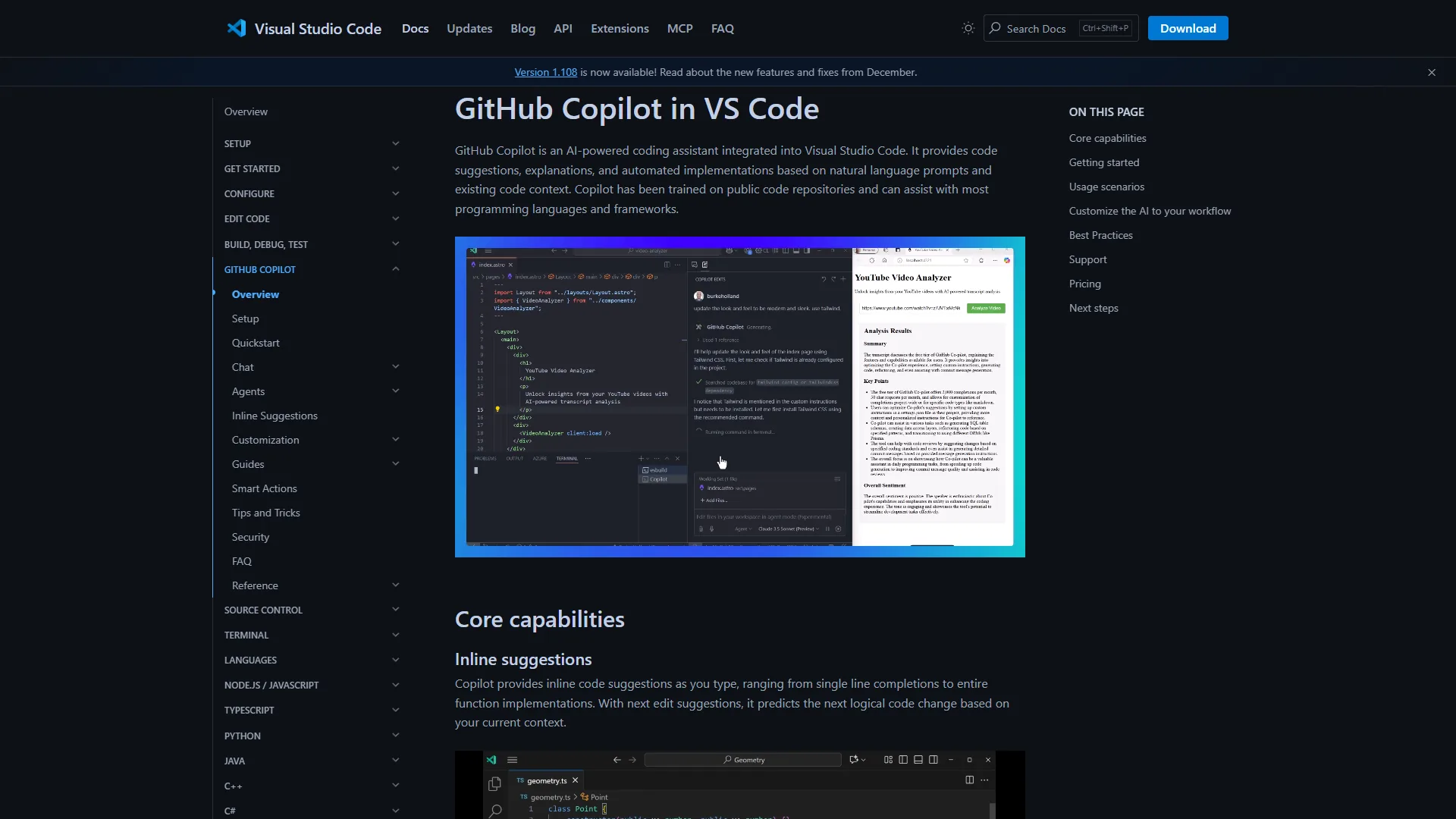 GitHub Copilot integrated in VS Code editor