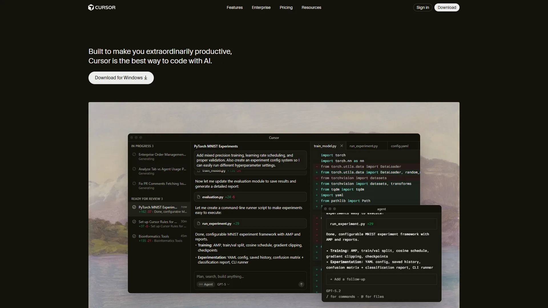 Cursor IDE interface with AI chat panel and code editing