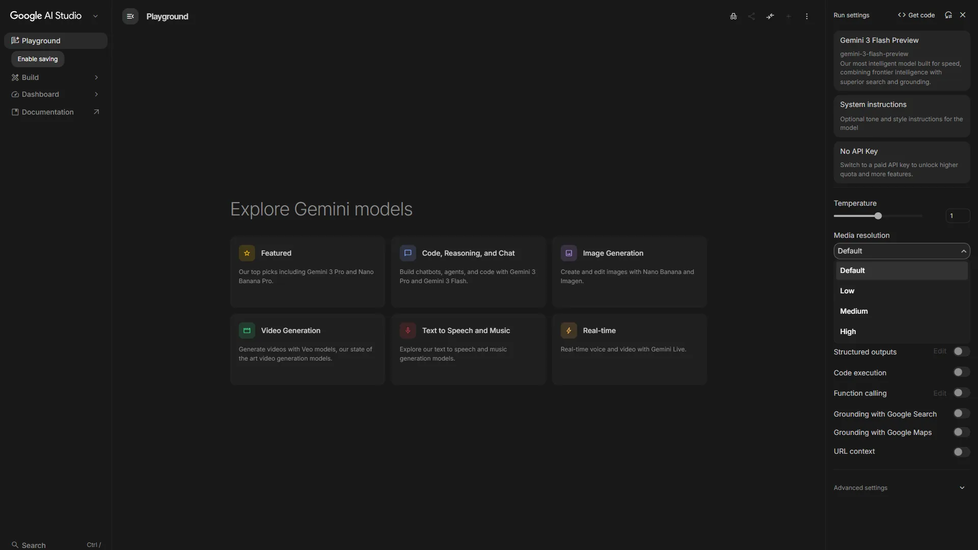 Google AI Studio showing available Gemma model options for developers