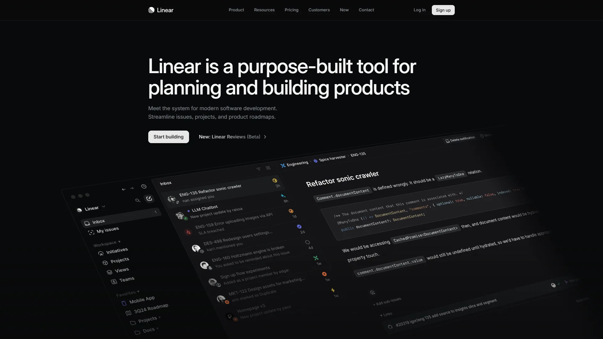 Linear's issue list view showing clean minimalist interface with keyboard shortcut hints