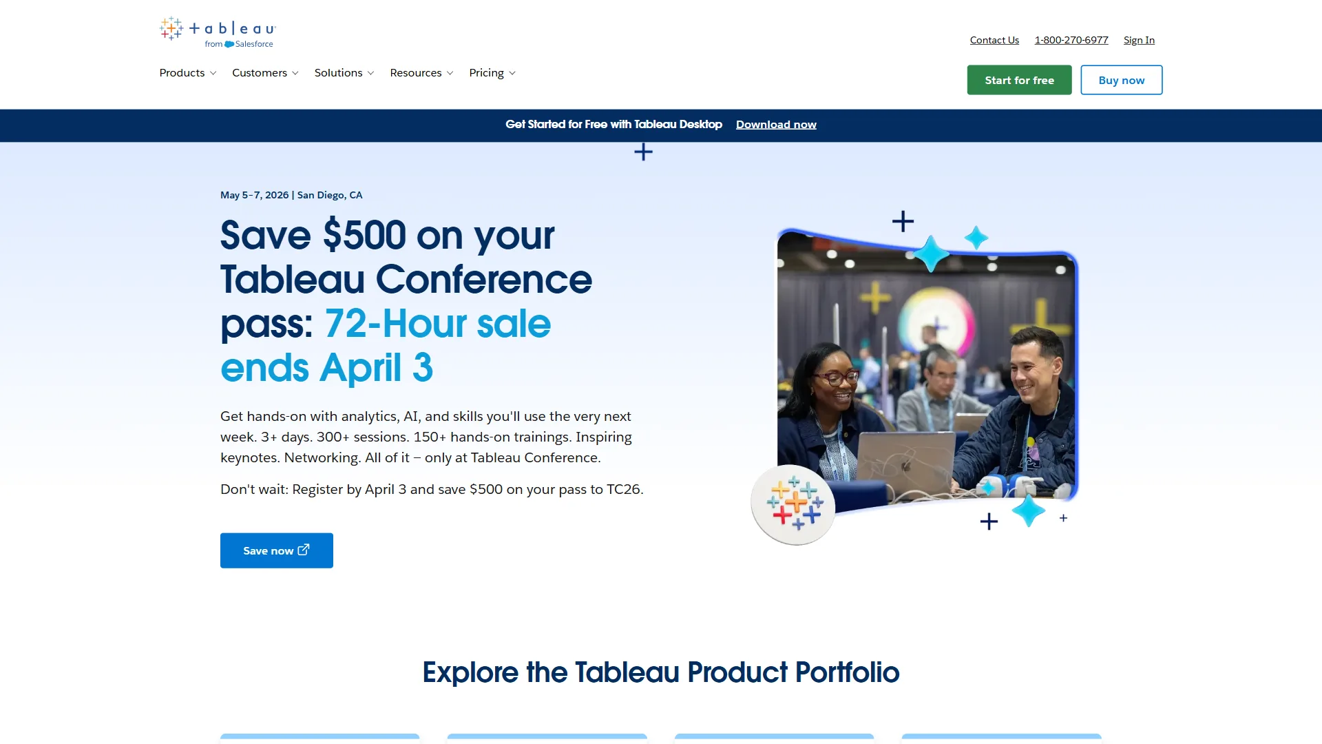Tableau data visualization platform homepage with interactive dashboard examples
