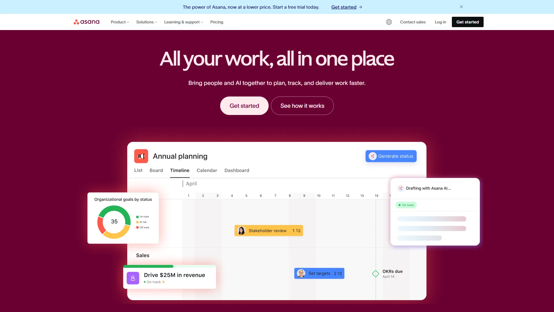 Asana timeline view showing task dependencies and team assignments across a project