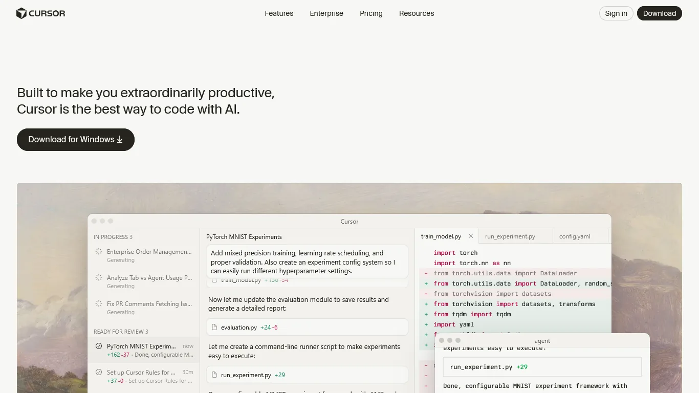 Cursor AI code editor interface demonstrating vibe coding with natural language prompts