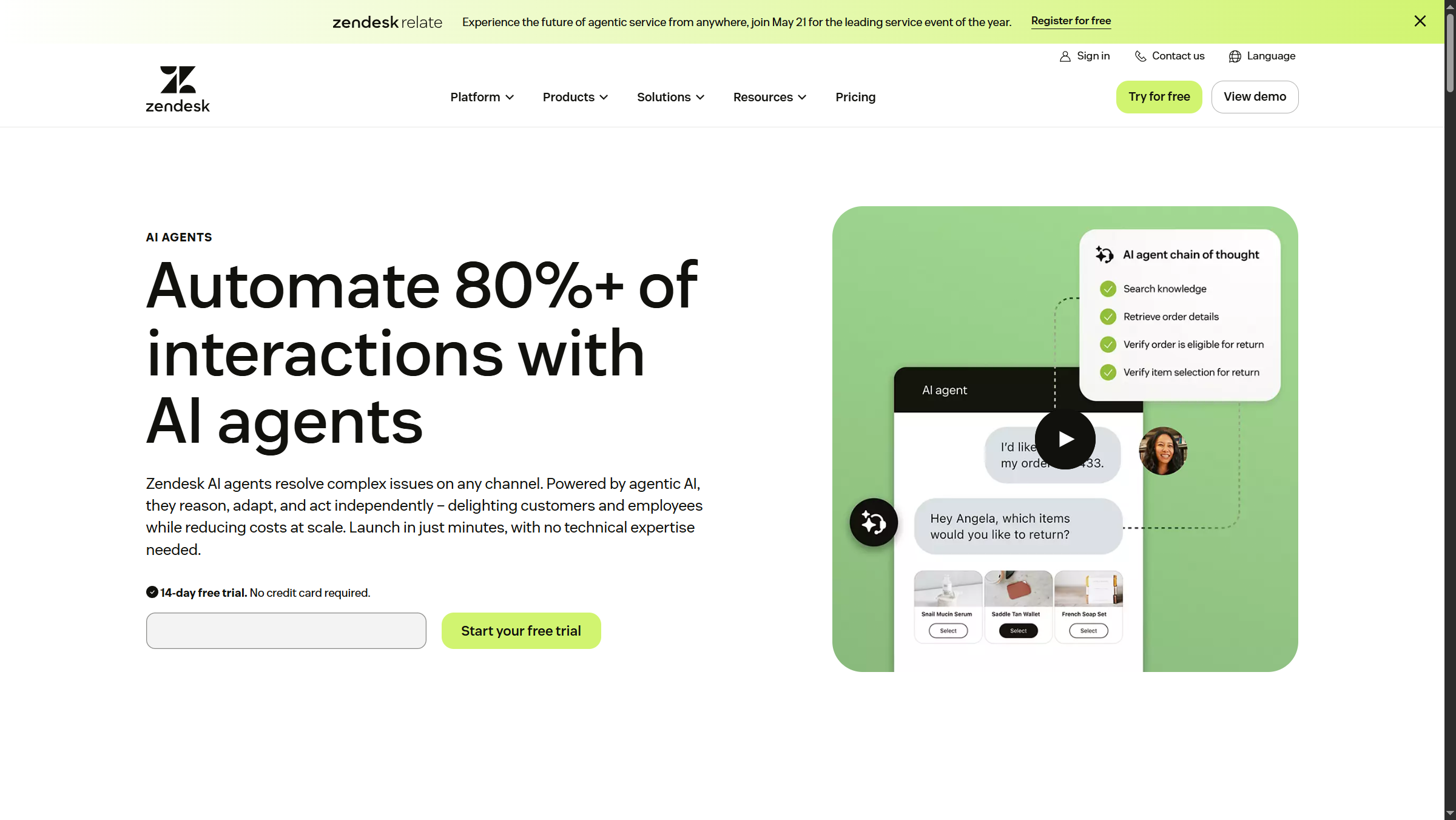 Zendesk AI Agents resolution-based pricing