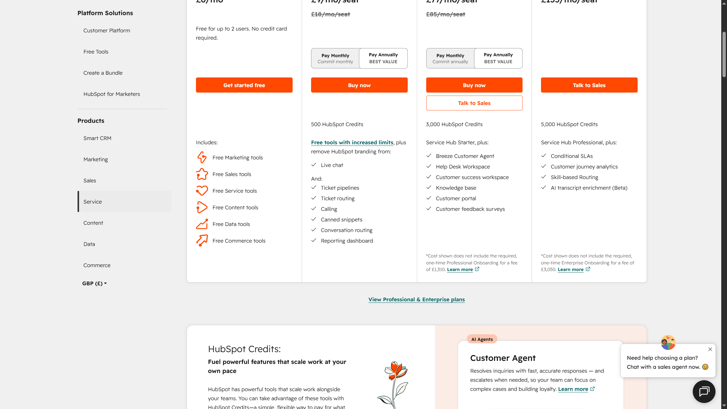 HubSpot Service Hub pricing tiers