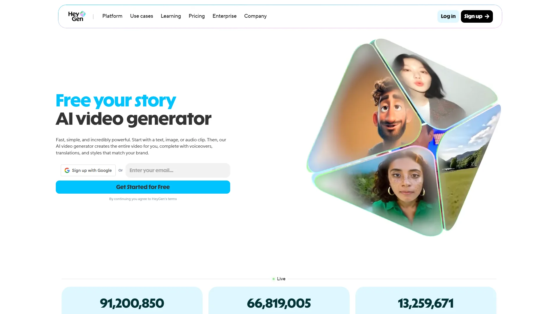 HeyGen homepage showing AI avatar creation interface
