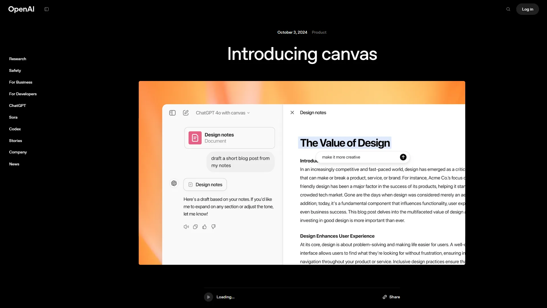 ChatGPT Canvas mode showing a meeting prep document with editable sections
