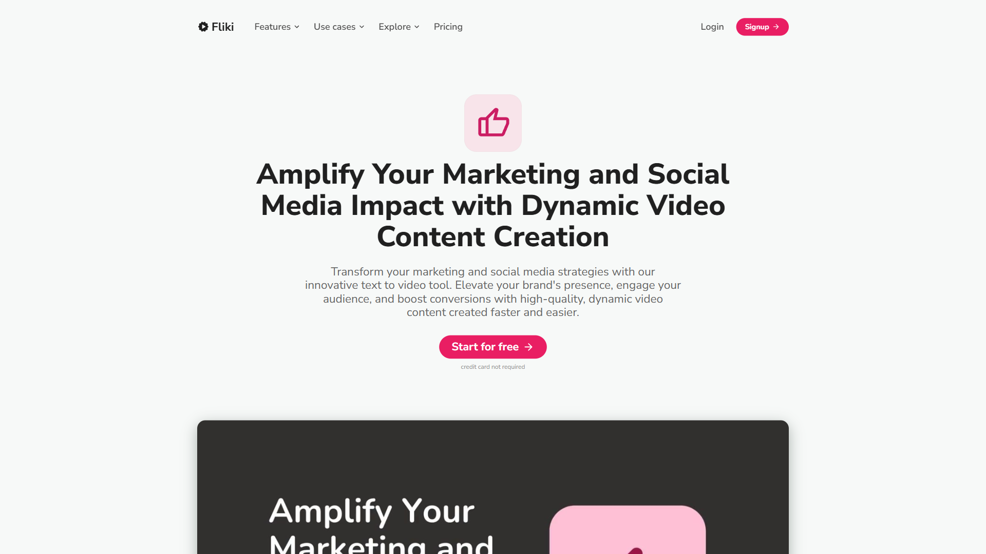 Fliki marketing and social media use case page showing dynamic video content creation for brand engagement
