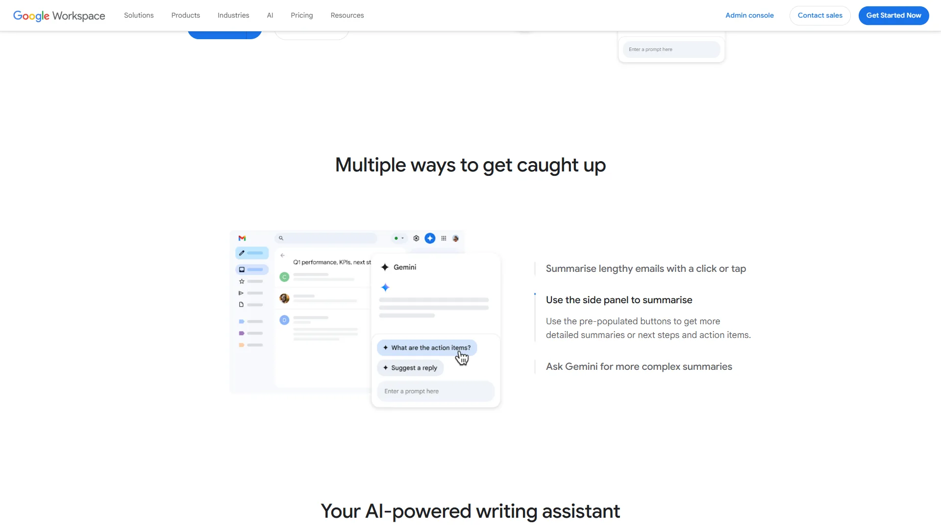 Gmail AI features showing smart compose and suggested replies