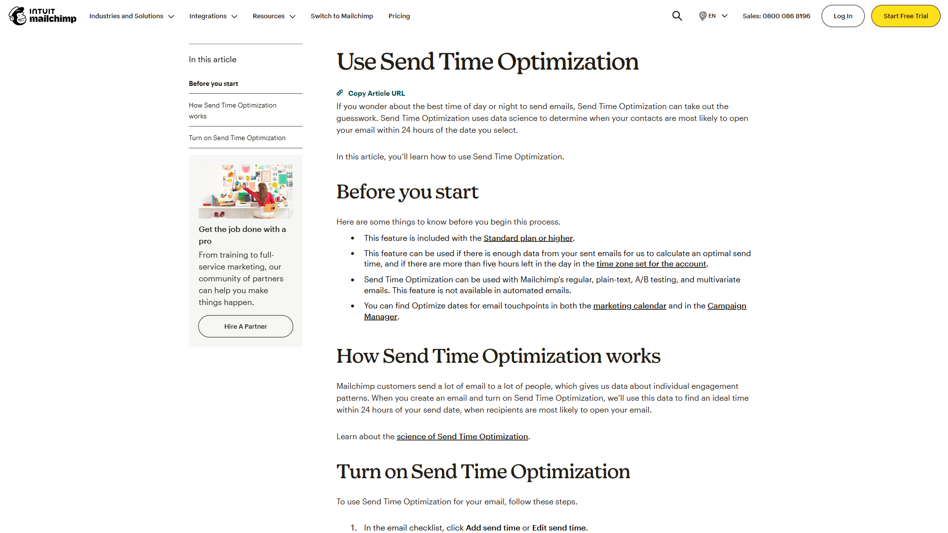 Mailchimp send time optimization showing AI-predicted engagement windows