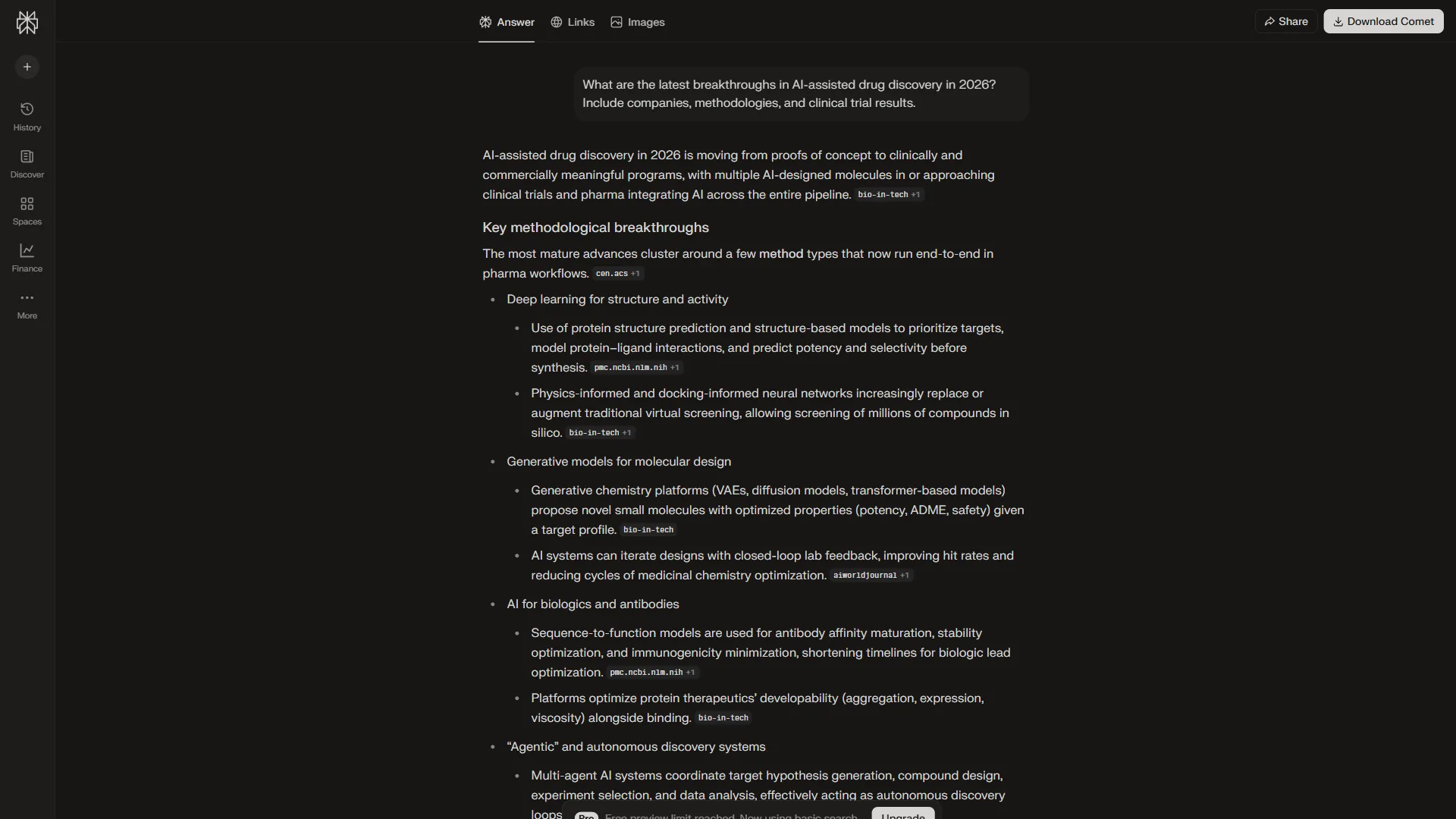 Perplexity AI homepage showing the AI-powered research and search interface