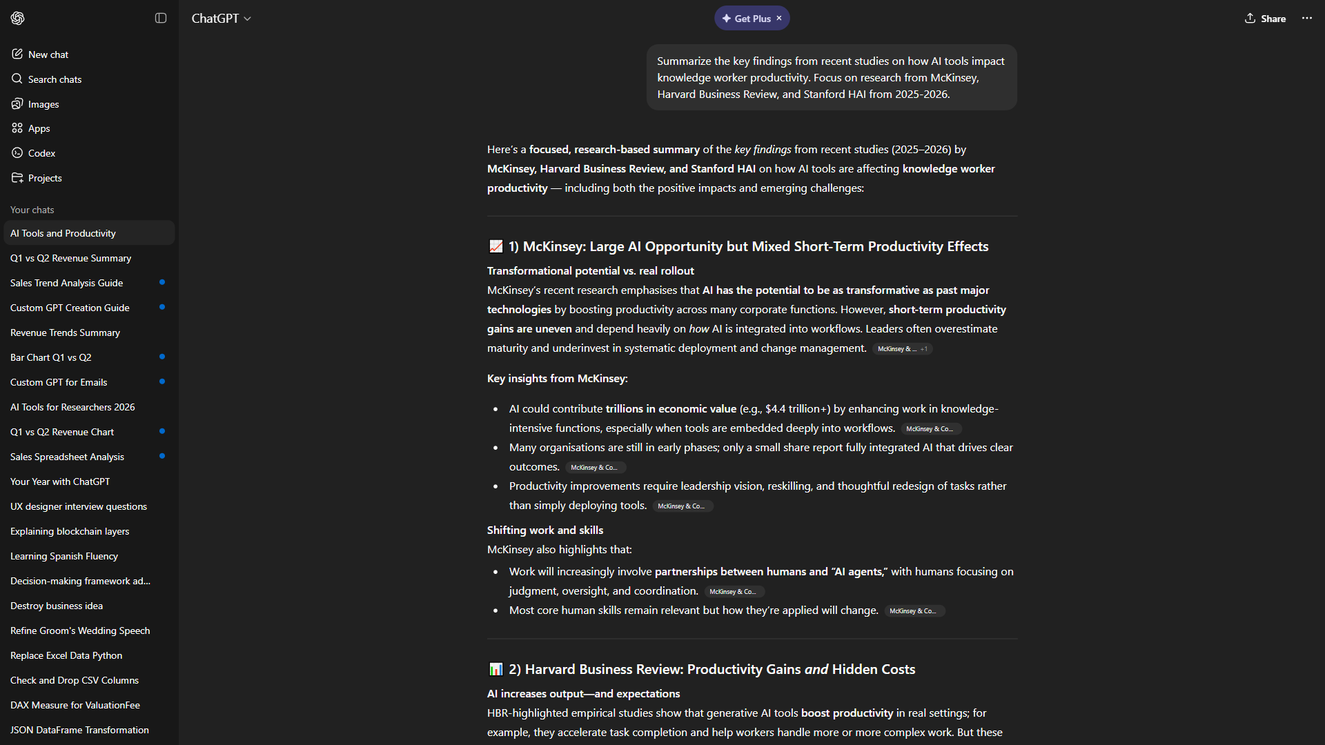 ChatGPT homepage showing the conversational AI interface for analysis and synthesis