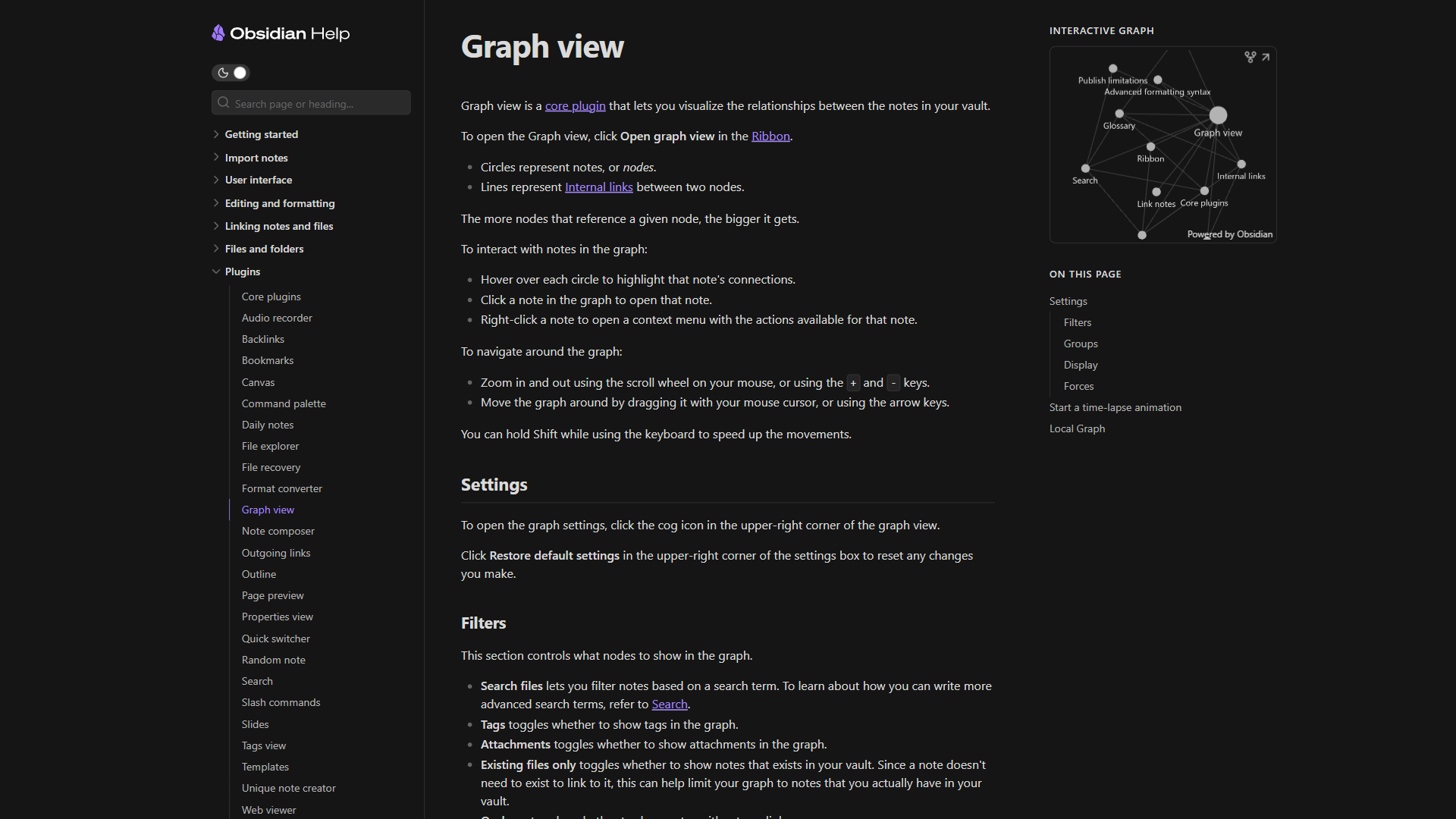 Obsidian Graph View documentation showing interconnected knowledge visualization