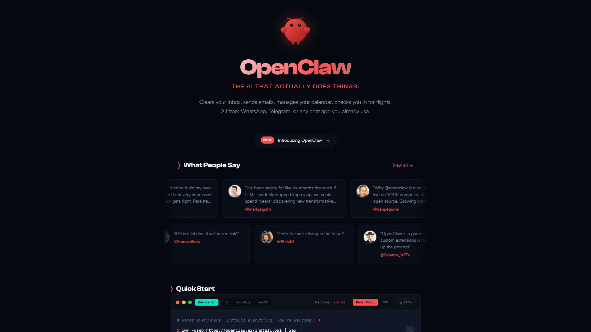 OpenClaw AI assistant homepage