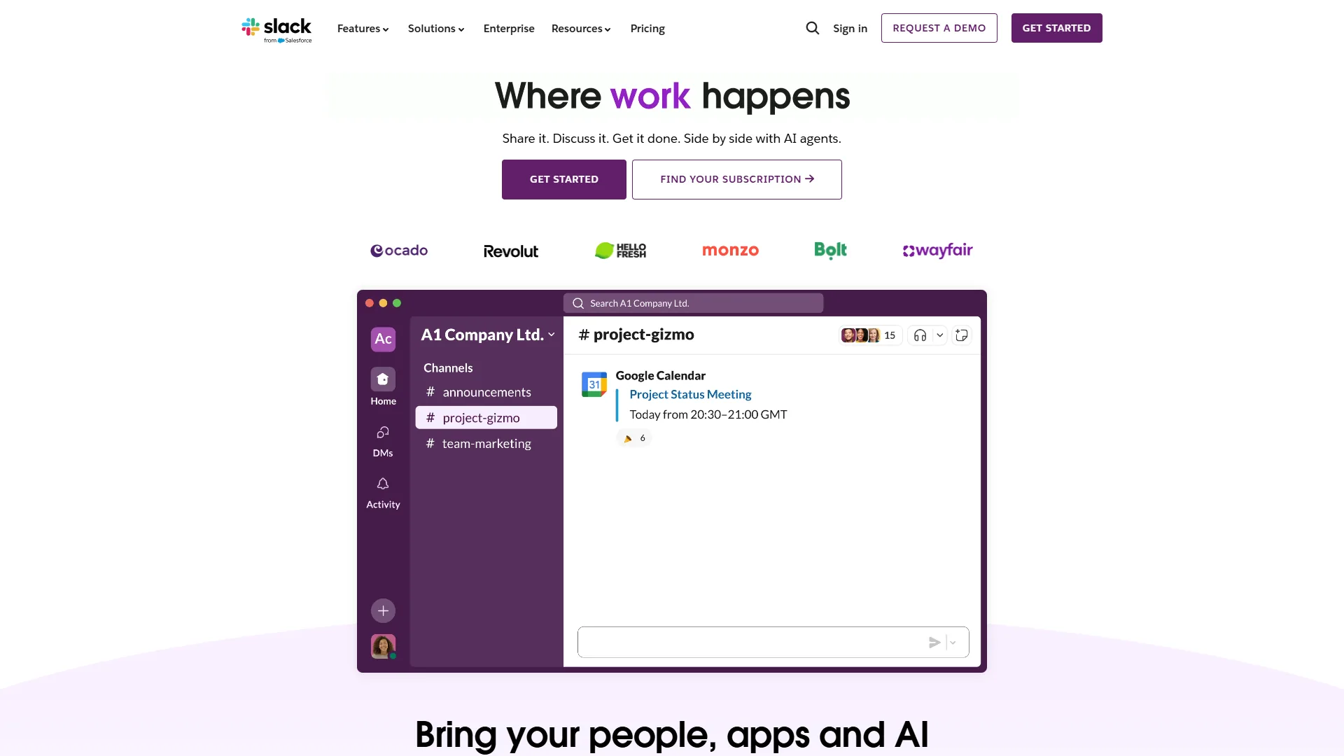 Slack workspace interface showing organized channels, sidebar sections, and message area