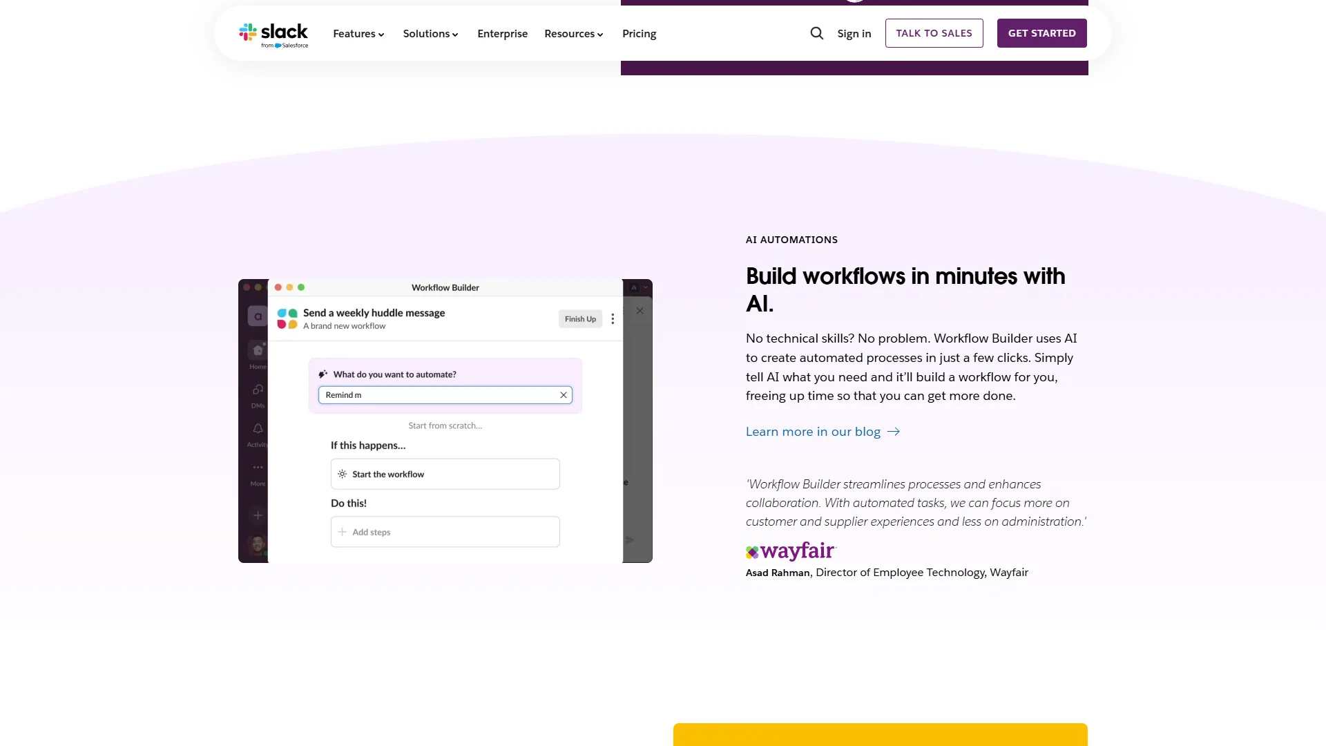 Slack Workflow Builder showing an automated standup collection workflow with form steps