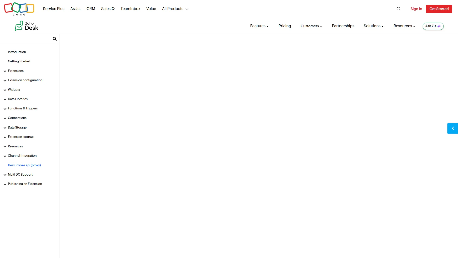 Zoho Desk API documentation reference